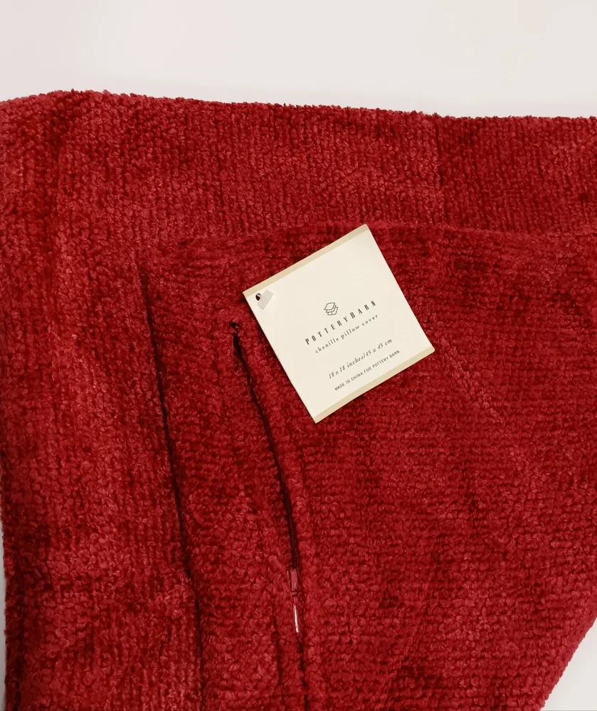 NEW Pottery Barn Chenille Knit Pillow Cranberry 18 x 18